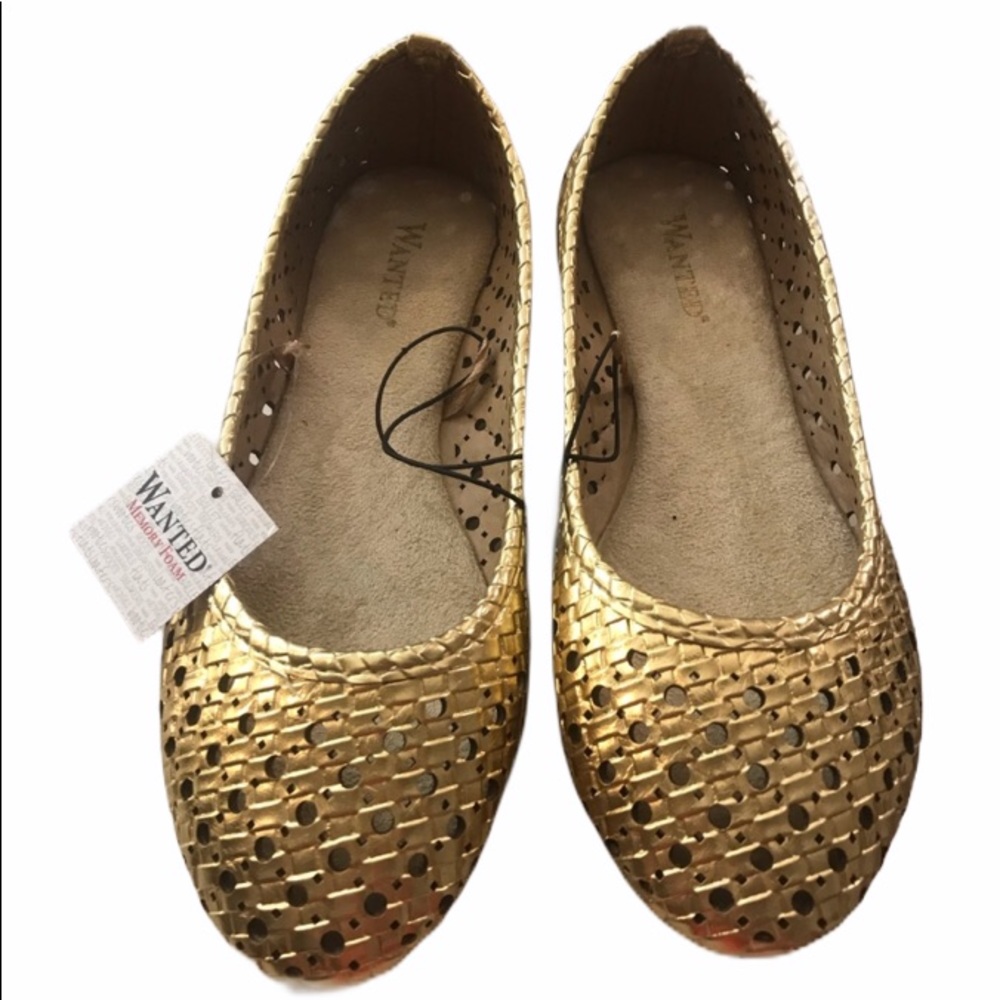 WANTED MEMORY FOAM GOLD FLATS SIZE 6 NEW